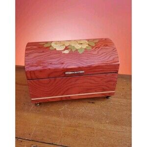 Vintage Reuge Music Jewelry Box Flower Inlay Swiss Made Romance L.van Beethoven